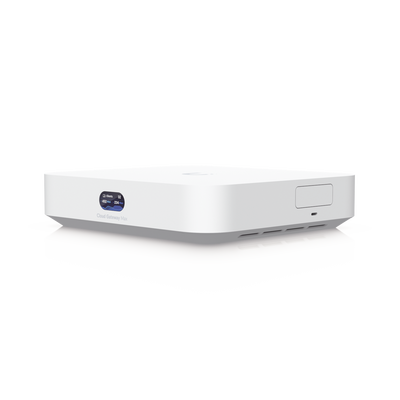 UniFi Cloud Gateway MAX, Router con todos los servicios UniFi, administra hasta 30 dispositivos UniFi y 300 clientes. 1 pto WAN 2.5G, 4 pts LAN 1G (uno configurable como WAN), seguridad IDS IPS, VPN, bloqueo de apps URLs, 512 GB memoria interna