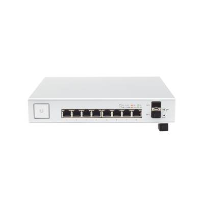 Switch UniFi Administrable de 8 Puertos Gigabit PoE+ 802.3at af y PoE Pasivo 24V.