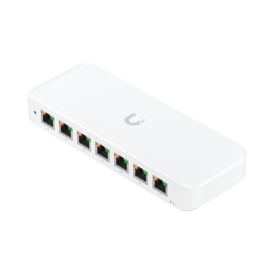 UniFi Switch Ultra 210W Administrable   8 puertos GbE   (1) puerto POE++ IN opcional y (7) puertos POE+  Wattaje depende de fuente o POE IN   Incluye fuente AC hasta 202W para POE
