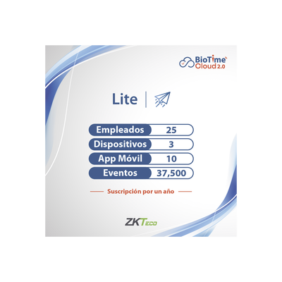 LICENCIA lite de BIOTIME CLOUD 2.0    25 USUARIOS   3 DISPOSITIVOS (Licencia Anual)