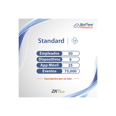 LICENCIA STANDART BIOTIME CLOUD 2.0    50 USUARIOS   6 DISPOSITIVOS (Licencia Anual)