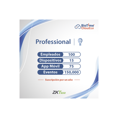 LICENCIA PROFESSIONAL BIOTIME CLOUD 2.0    100 USUARIOS   15 DISPOSITIVOS (Licencia Anual)