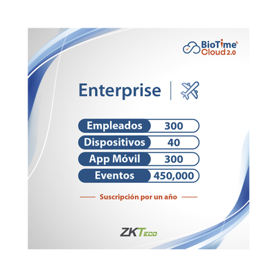 LICENCIA ENTERPRISE BIOTIME CLOUD 2.0    300 USUARIOS   40 DISPOSITIVOS (Licencia Anual)