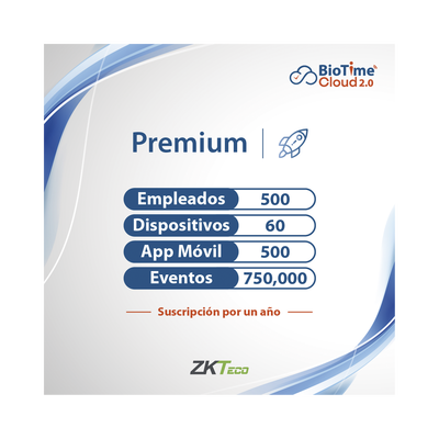 LICENCIA PREMIUM BIOTIME CLOUD 2.0    500 USUARIOS   60 DISPOSITIVOS (Licencia Anual)