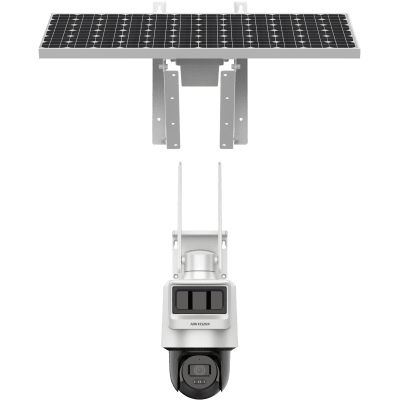 Kit Solar IP All in One   Doble Detección (Radar + PIR)   PT IP 4 Megapixel   Lente 4 mm   Panel Solar   Batería de Respaldo de Litio 90Wh (Hasta 2 días)   Conexión 4G   Audio de Dos Vías   Accesorios de Inst.   Direc