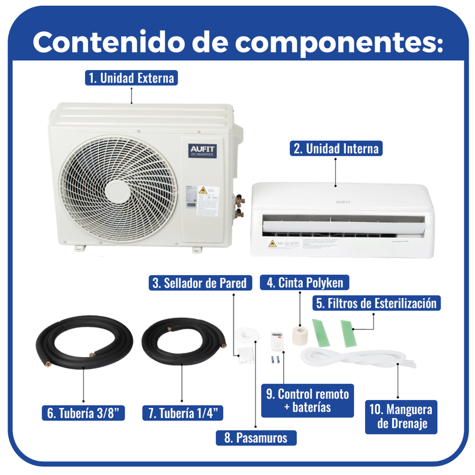 Minisplit Inverter 1 Tonelada Aufit WiFi Inteligente SEER 17 Solo Frío 220v R32 Compatible con Alexa y Google Home