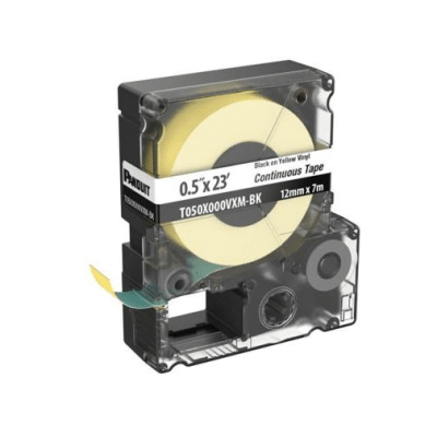 Casete de Etiquetas de Vinilo de Cinta Continua, Color Negro Sobre Amarillo, Uso Interior Exterior, 9 mm de Ancho x 7 Metros de Largo