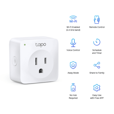 Mini tomacorriente inteligente Wi-Fi, 100 - 120V~, 50 60Hz, 15.0A, compatible con Amazon Alexa y Google Assistant, color blanco.
