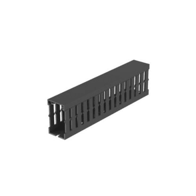 Canaleta Ranurada de PVC sin Tapa, Tipo F, 32 mm de Ancho, 53.8 mm de Alto y 2 m de Largo, Color Gris