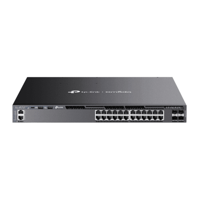 Switch Omada L3 SDN Administrable   24 puertos PoE af at Gigabit y 4 puertos SFP+   Presupuesto PoE 720W   Funciones RIP, VRRP, Servidor DHCP   Administración centralizada OMADA   Fuente Redundante